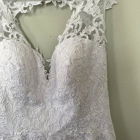 NWT Hebeos white wedding dress formal lace buttons applique women size small - Picture 2 of 14